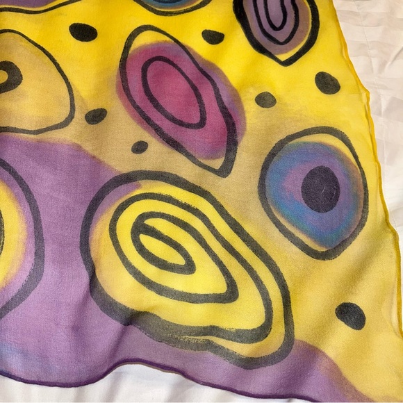 IRO Silk Chiffon Abstract Print • Art • Individually Hand Painted Scarf - Picture 3 of 8